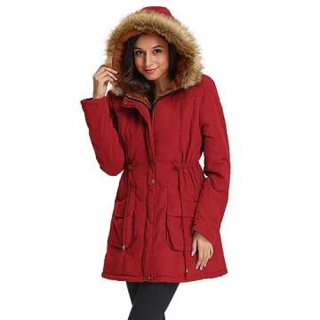 GRACE KARIN Women's Winter Thicken Coat Warm Jacket Fleece Parkas Anroaks Coats Strong Red S