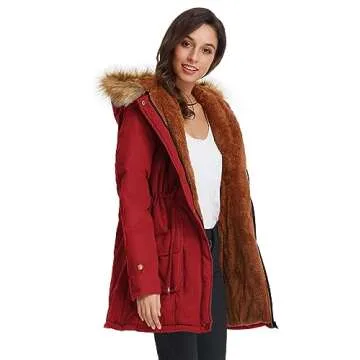 GRACE KARIN Women's Winter Thicken Coat Warm Jacket Fleece Parkas Anroaks Coats Strong Red S