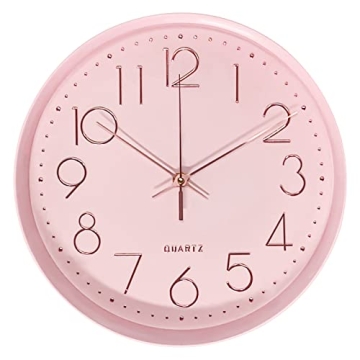 Maxspace Pink Wall Clock - Silent Non-Ticking 12in Cute Decorative Clock for Home & Office