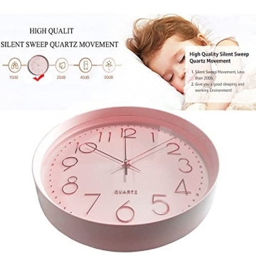 Maxspace Pink Wall Clock Silent Non-Ticking Decorative 12in