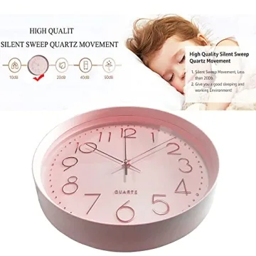 Maxspace Pink Wall Clock Silent Non-Ticking Decorative 12in