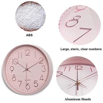 Maxspace Pink Wall Clock Silent Non-Ticking Decorative 12in