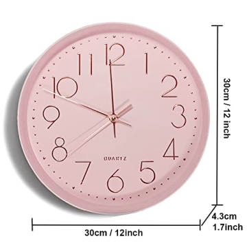 Maxspace Pink Wall Clock Silent Non-Ticking Decorative 12in