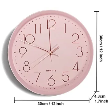 Maxspace Pink Wall Clock Silent Non-Ticking Decorative 12in