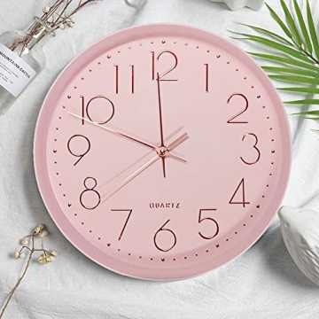 Maxspace Pink Wall Clock Silent Non-Ticking Decorative 12in
