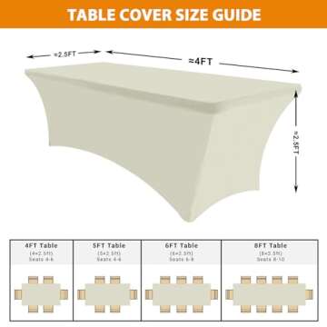 Eurmax USA 4Ft Rectangular Fitted Spandex Tablecloths Wedding Patio Table Covers Event Stretchable Tablecloth (Ivory)