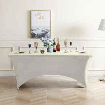 Eurmax USA 4Ft Rectangular Fitted Spandex Tablecloths Wedding Patio Table Covers Event Stretchable Tablecloth (Ivory)