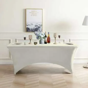 Eurmax USA 4Ft Rectangular Fitted Spandex Tablecloths Wedding Patio Table Covers Event Stretchable Tablecloth (Ivory)