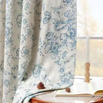 Elegant Floral Blackout Linen Blend Curtains - JINCHAN