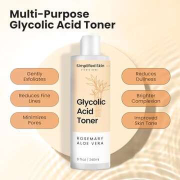 Glycolic Acid Toner for Face - Facial Toning Solution - 8% Glycolic Acid - Hydrating, Anti-Aging, Exfoliating Face Toner for Women & Men - with AHA, Aloe Vera, & Rosemary Extract Skin Toner - 8 Fl Oz