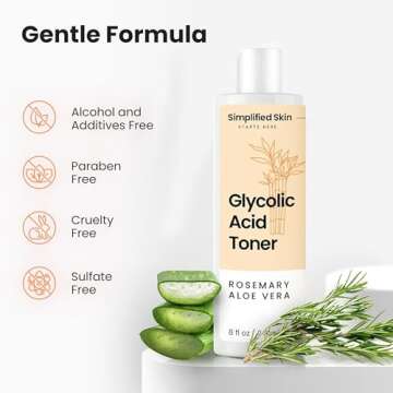 Glycolic Acid Toner for Face - Facial Toning Solution - 8% Glycolic Acid - Hydrating, Anti-Aging, Exfoliating Face Toner for Women & Men - with AHA, Aloe Vera, & Rosemary Extract Skin Toner - 8 Fl Oz