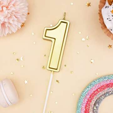 PHD CAKE 2.76 Inch Luxe Gold 1 Number Birthday Candles, Gold Number Candles, Cake Number Candles, Pa...