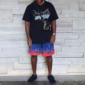 DIOTSR Mens Graphic Shorts Casual Streetwear Cool Basketball Shorts Running Workout Shorts with Pockets (05 Flame - Blue,Large)