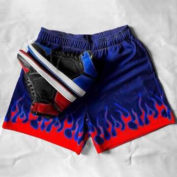 DIOTSR Mens Graphic Shorts Casual Streetwear Cool Basketball Shorts Running Workout Shorts with Pockets (05 Flame - Blue,Large)