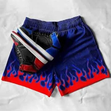 DIOTSR Mens Graphic Shorts Casual Streetwear Cool Basketball Shorts Running Workout Shorts with Pockets (05 Flame - Blue,Large)