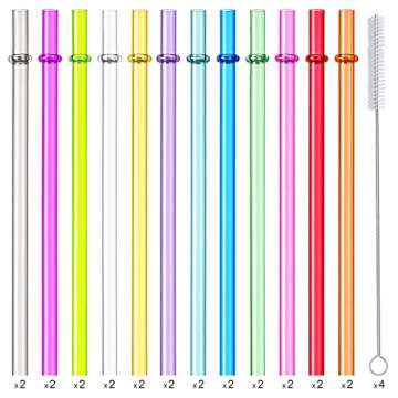 24 PCS, Reusable Straws with 4 Brushes, 10.5" Long Tritan Hard Plastic Straws, 12 Colors Translucent...