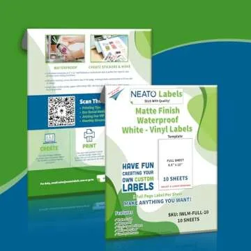 Custom Printable Matte Vinyl Stickers (8.5" x 11") - Waterproof, Tear Resistant Full Sheet Label for Inkjet & Laser Printers & All Cutting Machines - Customizable Blank White Stickers - Pack of 10