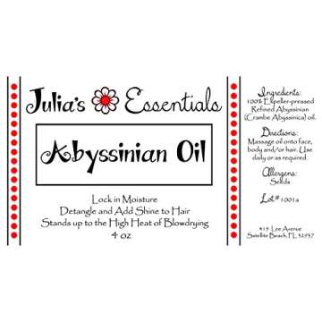 Julia's Essentials Abyssinian Oil 100% Pure. Unparalleled Benefits for Skin, Scalp, Face, Hair, Beard & Eye Lashes. Acne & Gua Sha Approved. Naturally Grown in Canada (Crambe Abyssinica) (2oz)