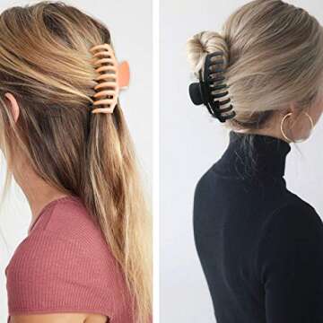 Nalodu Hair Claw Clips Large 4 Inch No Slip Big Jaw Clip Clamp Assorted Colors for Thin Fine Thick Hair Women and Girls, 3 Pack