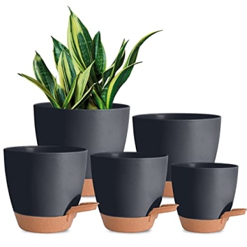 Vanslogreen Plant Pots Pack of 5, 7/6.5/6/5.5/5 Inch Self Watering Planters with Drainage Hole Plant...