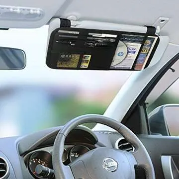 ZugGear Car Sun Visor Organizer, Auto Visor Holder Interior Accessories Pocket Organizer - Car Registration Holder Document Storage Pouch Pen Holder - Black