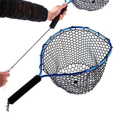 Sougayilang Fly Fishing Net Aluminum Landing Net with Soft Rubber Mesh EVA Handle Release Net for Fly Trout Boating Fishing