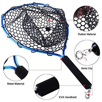Sougayilang Fly Fishing Net Aluminum Landing Net with Soft Rubber Mesh EVA Handle Release Net for Fly Trout Boating Fishing