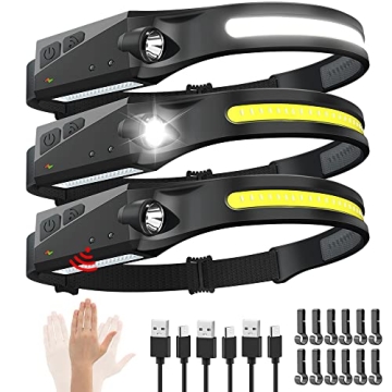 Rechargeable Headlamp 3PCS with Motion Sensor Technology