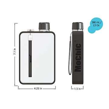 Mochic 13oz Flat Water Bottle - Portable Travel Mug Handbag Slim Cold Plastic Flask | BPA Free A5 Water Bottle Tritan Plastic | Sports, Camping, Gym, Fitness, Outdoor - Leak Proof. 380ml (Black)
