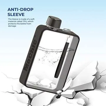 Mochic 13oz Flat Water Bottle - Portable Travel Mug Handbag Slim Cold Plastic Flask | BPA Free A5 Water Bottle Tritan Plastic | Sports, Camping, Gym, Fitness, Outdoor - Leak Proof. 380ml (Black)