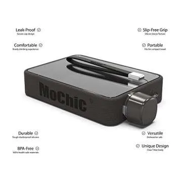 Mochic 13oz Flat Water Bottle - Portable Travel Mug Handbag Slim Cold Plastic Flask | BPA Free A5 Water Bottle Tritan Plastic | Sports, Camping, Gym, Fitness, Outdoor - Leak Proof. 380ml (Black)