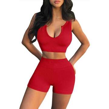 FAFOFA Women's Seamless Ribbed Workout Set