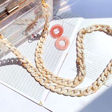 Aumey 40 Inches DIY Resin Bag Strap Plastic Ladies Bag Chain Shoulder Cross Body Bag Handbag Purse Replacement Chain Strap Set with Buckles (Beige)