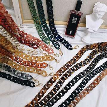 Aumey 40 Inches DIY Resin Bag Strap Plastic Ladies Bag Chain Shoulder Cross Body Bag Handbag Purse Replacement Chain Strap Set with Buckles (Beige)