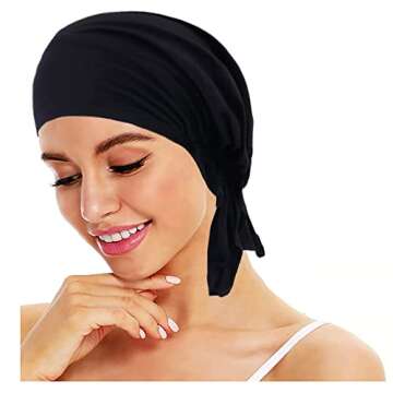 2 Pack Pre Tied Chemo Head Scarf, Beanie Skull Cover Cap for Headwraps Headwear Bandana for Hair Loss Women (Color Mix 1), Small-Large