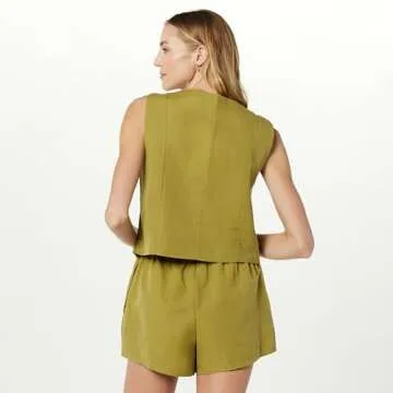 The Drop Women's ESMA Linen Vest Olive Oil, M