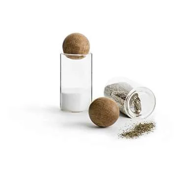 Sagaform Nature Collection Salt and Pepper Glass Salt & Pepper Shakers with Oak Stopper 4 1/2-Inch, Set of 2, Clear