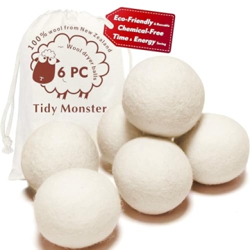 6 Pack All Natural Organic Wool Dryer Balls XL Size - Reusable Chemical Free Natural Fabric Softener...