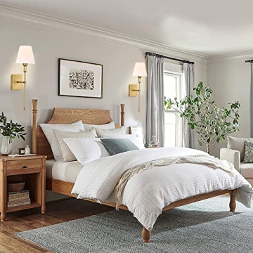 Pauwer Slim Wall Sconces Set of 2 White Fabric Shade Antique Brass