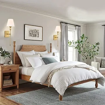 Pauwer Slim Wall Sconces Set of 2 White Fabric Shade Antique Brass