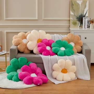 Ailive 21.6 in Light Brown Large Cute Fluffy Faux Fur Decorative Pillow Flower Shaped Throw Pillows for Kids Teen Girls Preppy Adults