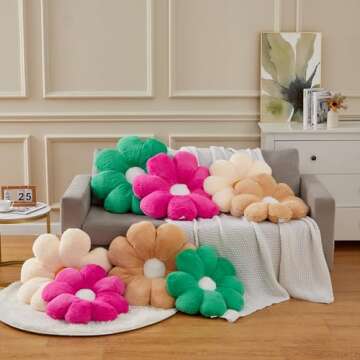 Ailive 21.6 in Light Brown Large Cute Fluffy Faux Fur Decorative Pillow Flower Shaped Throw Pillows for Kids Teen Girls Preppy Adults