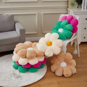 Ailive 21.6 in Light Brown Large Cute Fluffy Faux Fur Decorative Pillow Flower Shaped Throw Pillows for Kids Teen Girls Preppy Adults