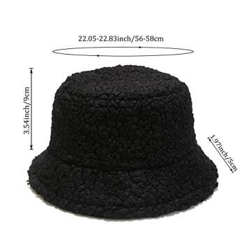 Winter Warm Plush Fuzzy Bucket Hat Faux Fur Shearling Fisherman Hats for Women (US, Alpha, One Size, Black)