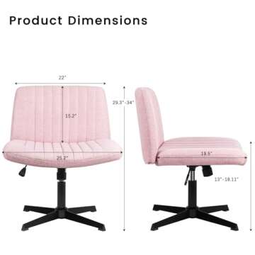 PUKAMI Criss Cross Chair,Armless Cross Legged Office Desk Chair No Wheels,Fabric Padded Modern Swive...