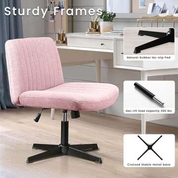 PUKAMI Criss Cross Chair,Armless Cross Legged Office Desk Chair No Wheels,Fabric Padded Modern Swivel Height Adjustable Mid Back Wide Seat Computer Task Vanity Chair for Home Office(Pink)