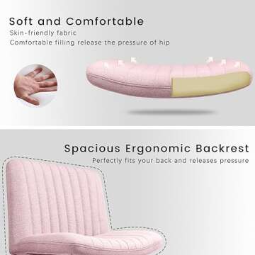 PUKAMI Criss Cross Chair,Armless Cross Legged Office Desk Chair No Wheels,Fabric Padded Modern Swivel Height Adjustable Mid Back Wide Seat Computer Task Vanity Chair for Home Office(Pink)