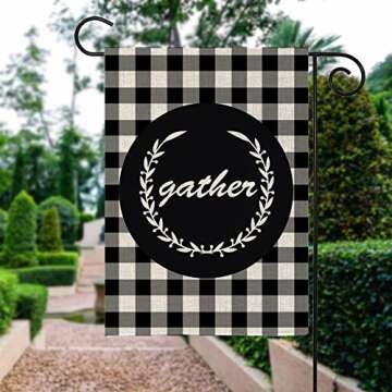 Faromily Black White Buffalo Plaids Gather Garden Flag Vertical Double Sided Rustic Farmhouse Quotes Burlap Garden Yard Lawn Outdoor Decoration 12.5 x 18 Inch