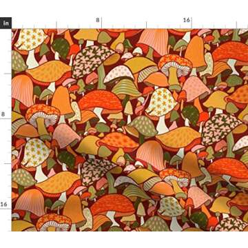 Spoonflower Fabric - Orange Psychedelic Hippie Groovy 70S Seventies 60S Sixties Mushrooms Printed on...