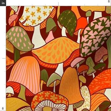 Spoonflower Fabric - Orange Psychedelic Hippie Groovy 70S Seventies 60S Sixties Mushrooms Printed on Petal Signature Cotton Fabric by The Yard - Sewing Quilting Apparel Crafts Decor